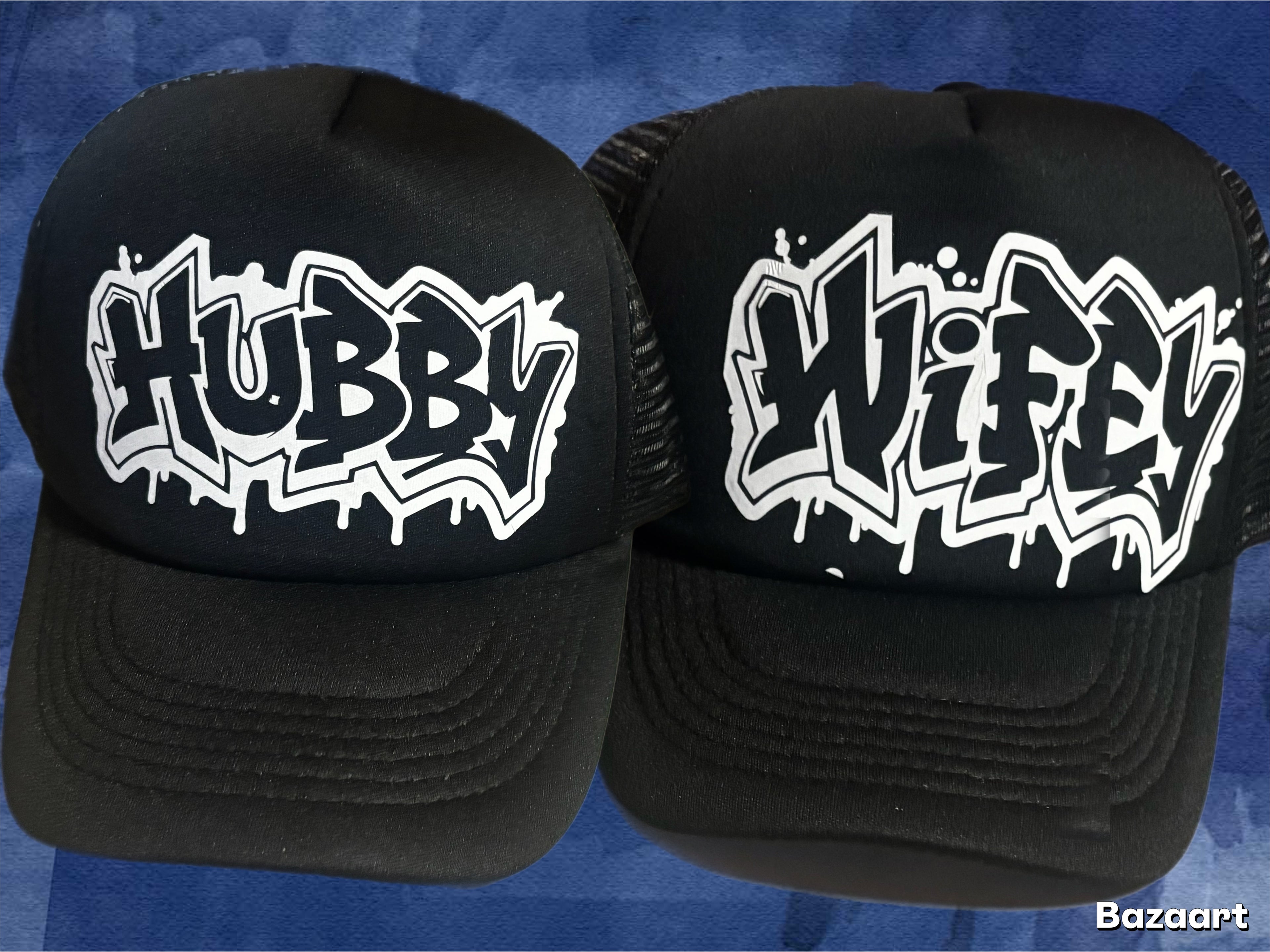 Wifey & Hubby Matching Set – Couples T‑Shirts + Trucker Hats Bundle